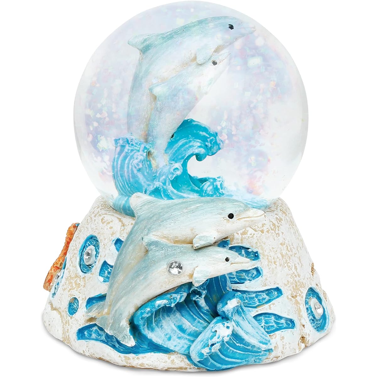 Puzzled Dolphin Resin Stone Finish Snow Globe - Sea Life Collection - 65mm - Unique Elegant Gift, Souvenir - Item # 9361