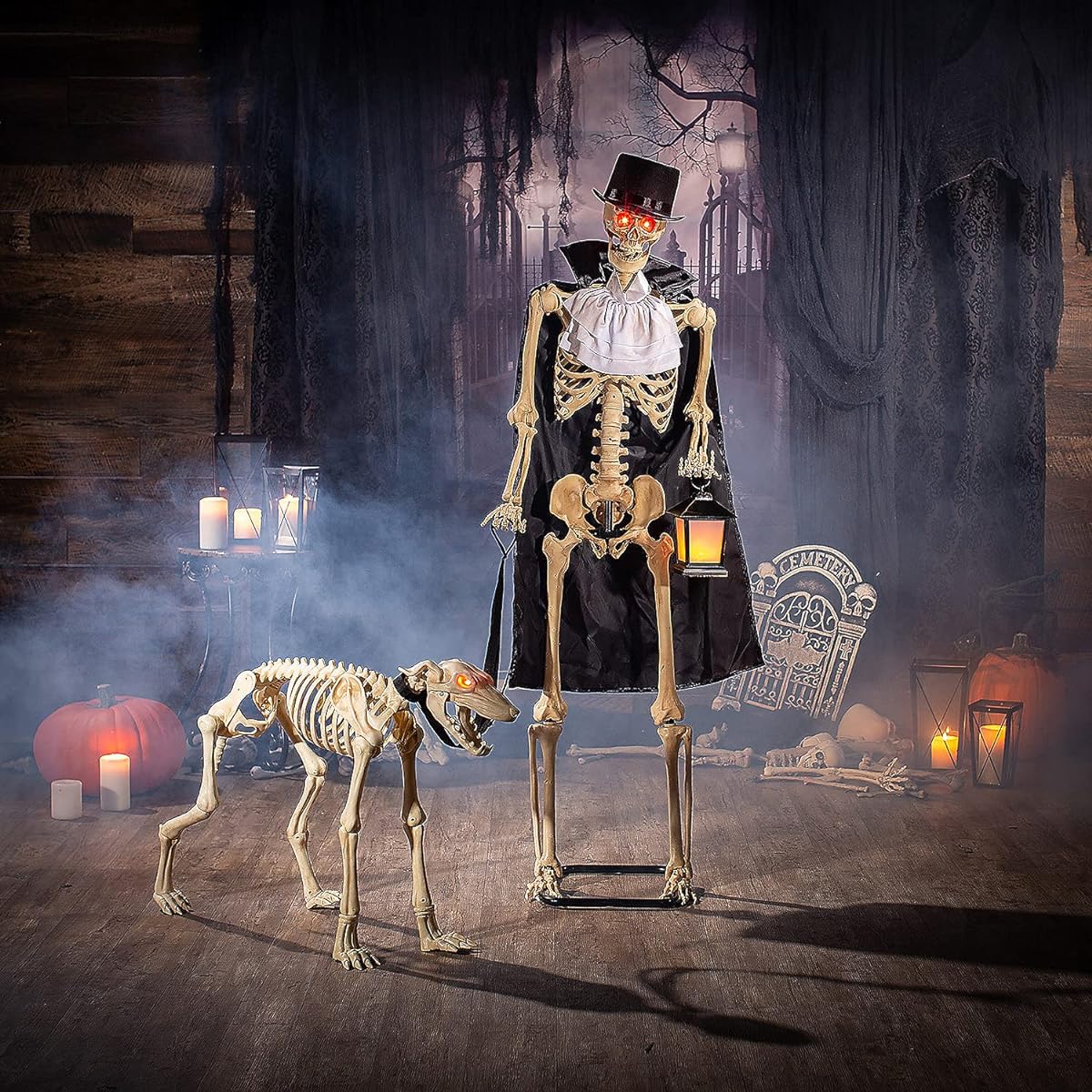 Fun Express Animated Skeleton & Dog Halloween Decorations - Scary Home Décor - 2 Piece