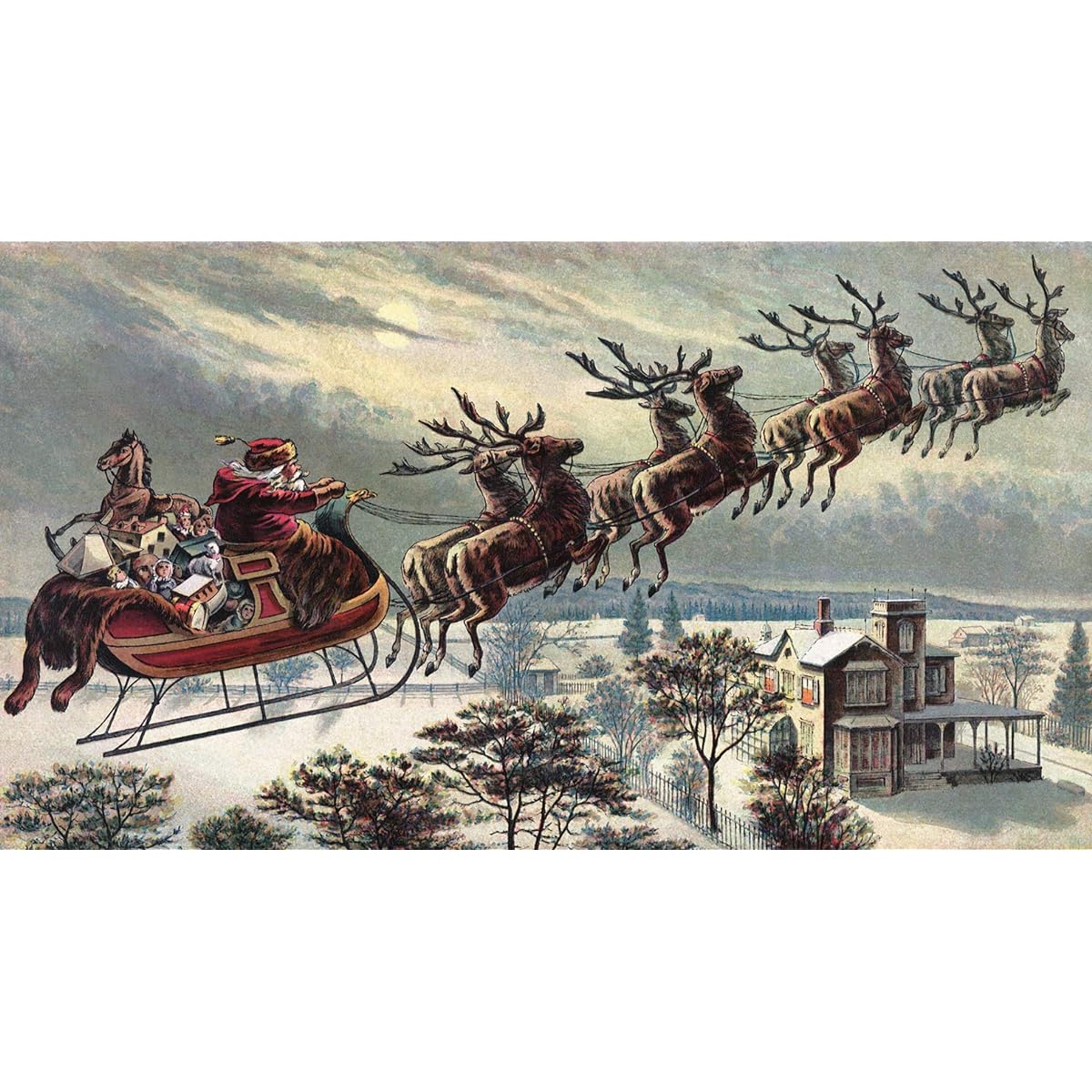 Nautilus Puzzles Wooden Christmas Jigsaw Puzzle - Santa and Reindeer - 375 Unique Wooden Pieces - Made in the USA - A Challenge for Any Puzzle Enthusiast