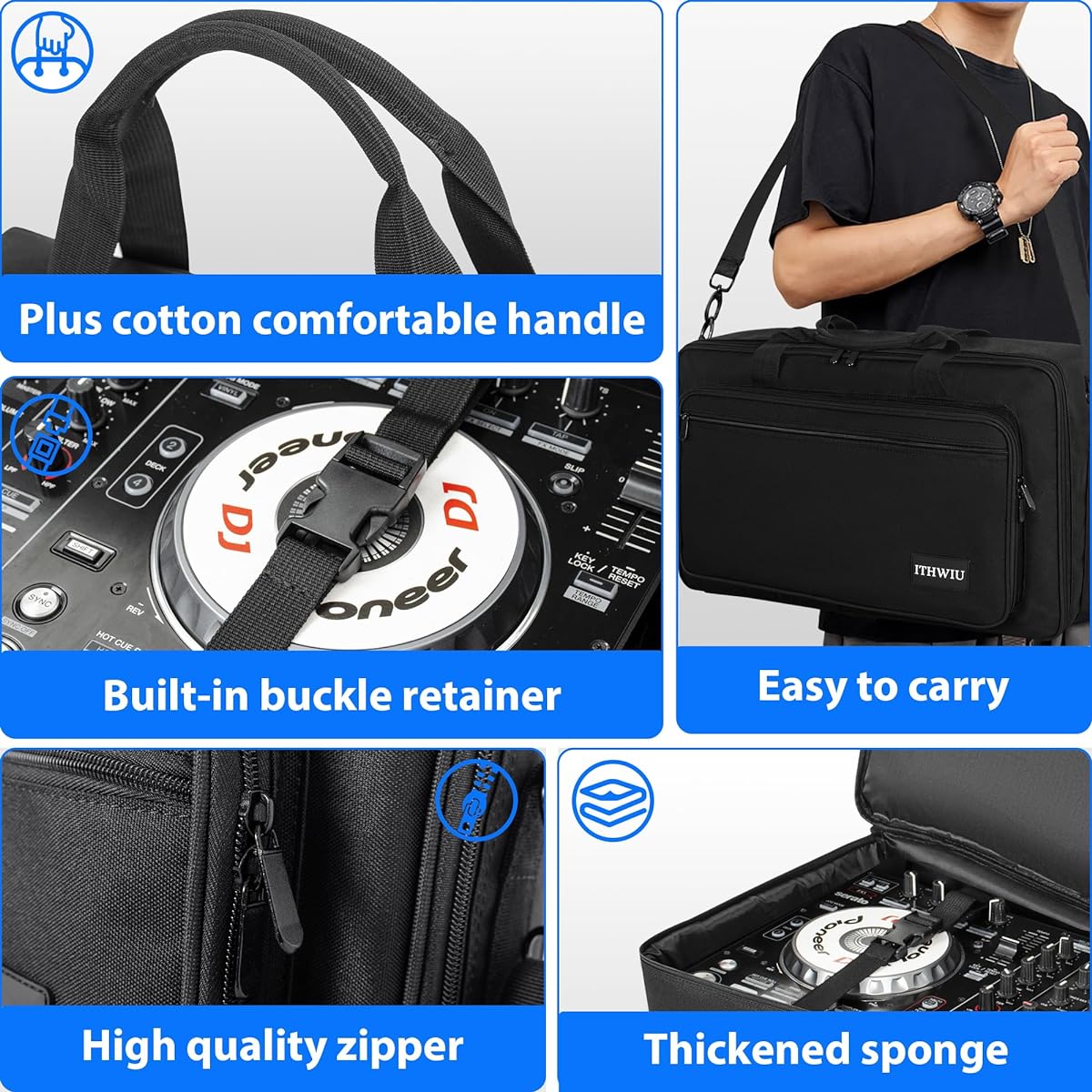 ITHWIU DDJ Controller Padded Storage Bag Hercules DJ Inpulse 500, DDJ REV1, NI Traktor Kontrol S4 MK3, DDJ SR DDJ SR2, Numark PLATINUM FX DDJ RR Akai MPK225, 23.5 x 14 x 3 inches, Black