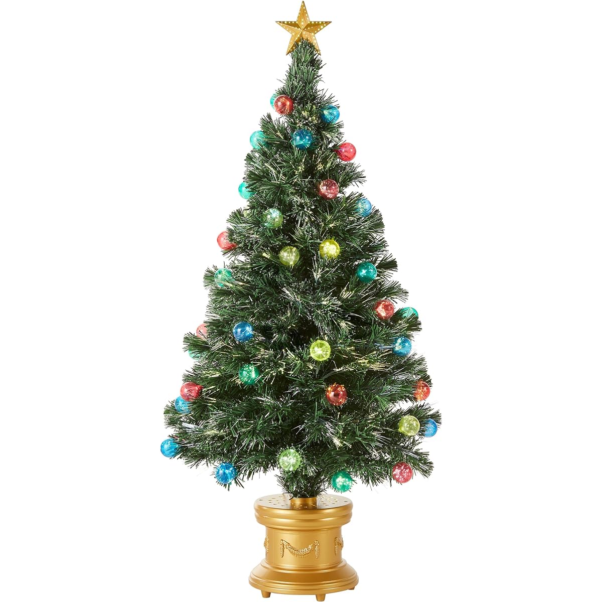 National Tree Company Christmas Decorations 48" Fiber Optic Fireworks Red, Green, Blue & Gold Fiber Inner Ornament Tree with Top Star and