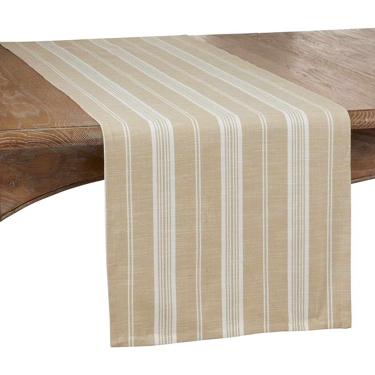 SARO LIFESTYLE Nevae Collection Striped Cotton Table Runner 16" x 72", Khaki