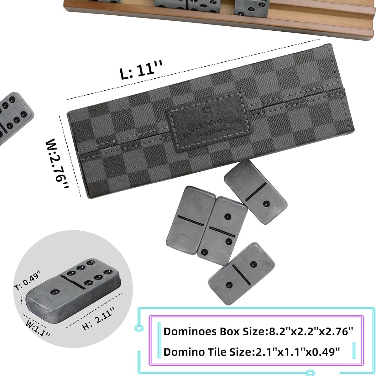 Vovotuzzi Counting Dominos Building Blocks Toy Double Six Dominoes Classic Domino Set of 28 for Adults and Kids Ages 8 and Up for Family Game Night (Gray)