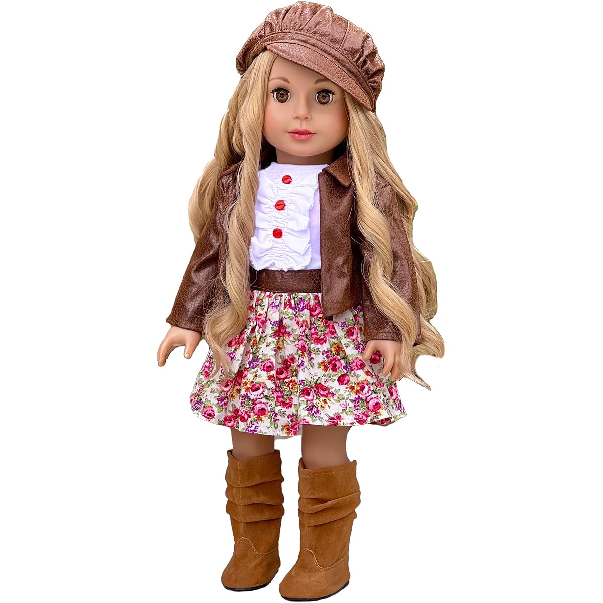Urban Explorer - 18 inch doll clothes - Brown Motorcycle Jacket with Paperboy Hat, Dress and Boots - (doll not included)