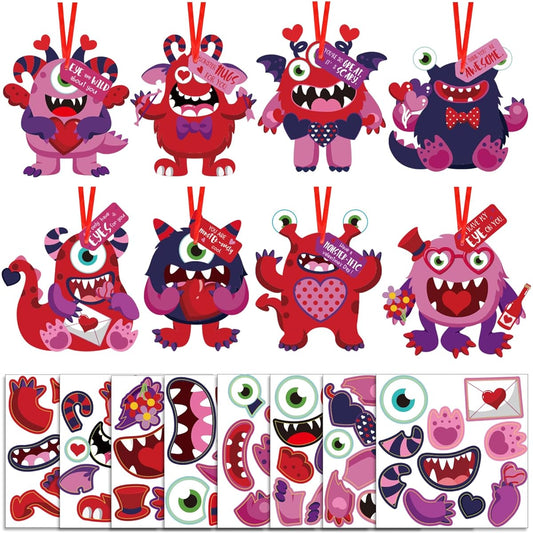 40 Sets Valentine's Day Craft Kit for Kids Valentine's Day DIY Monster Cards for Kids Valentine Paper Crafts Hanging Ornaments Valentine Entertainment for Boys Girls School Classroom Home