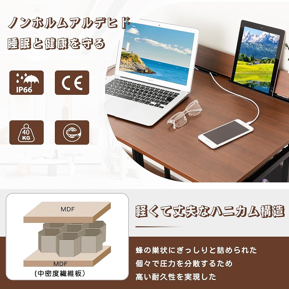 Okeysen Computer Desk Gaming Folding Desk Width 82 Depth 56 Height 80cm Study Desk Office Desk Computer Rack Compact Telework Multi-Function Table Living Alone with Rack Space Saving Study Desk Monitor Arm Mountable Wooden Natural Wood Black Wood Black