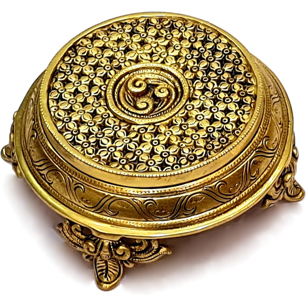 ESPLANADE Brass Decoration Round Puja God Stool | Brass Chowki | Home Decor Sitting Table 7 Inch Medium Gold