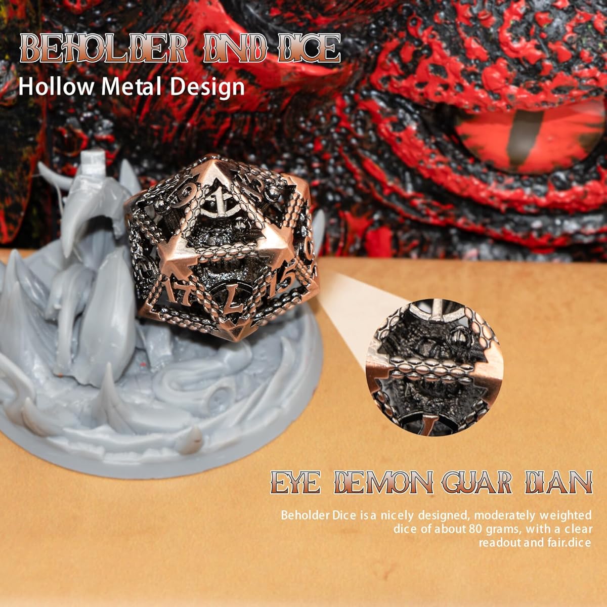 Beholder Dice, HNCCESG DND Dice 7 Piece Set, Dice Set D&D Metal for Dungeons and Dragons Dice or D&D Dice, RPG Role Playing MTG Tabletop Board Game (Eyecopper)