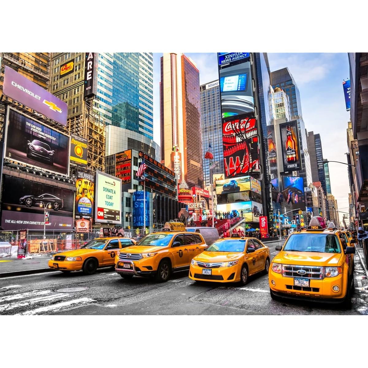 CORFOTO Fabric 9x6ft New York City Background NYC Times Square Broadway Street Neon Taxi Landmark Backdrop Wedding Banquet NYC Theme Birthday Party Banner Kids Adults Portrait Photography Props