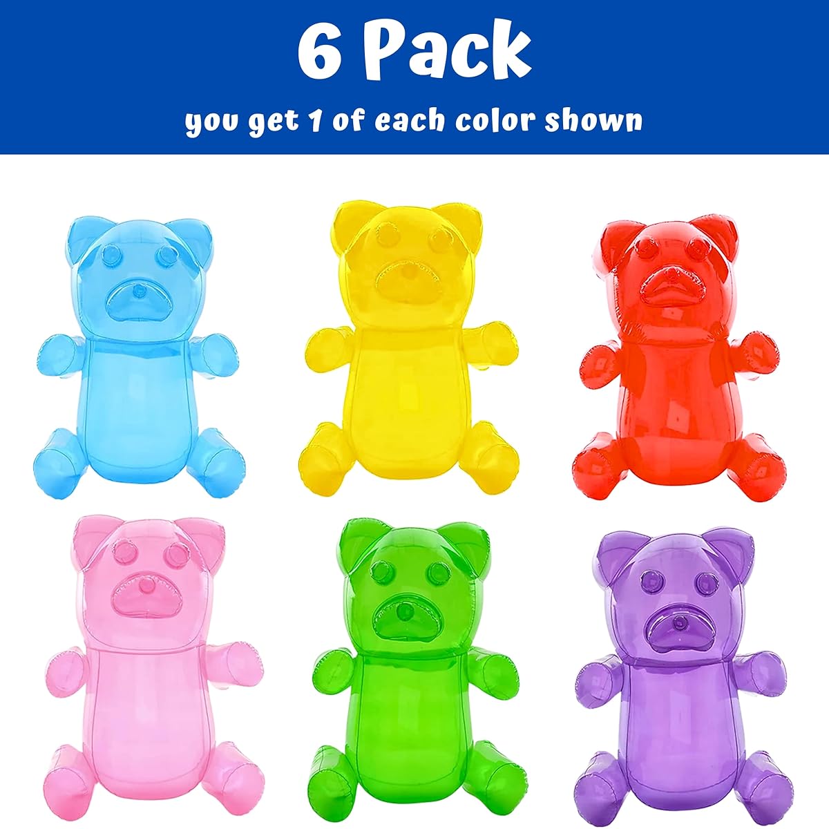 4E's Novelty 6 Pack Giant 24" Inflatable Gummy Bears - Perfect Party Decorations, Unique Pool Toys for Kids, Candyland Theme Birthday Party Decorations Supplies