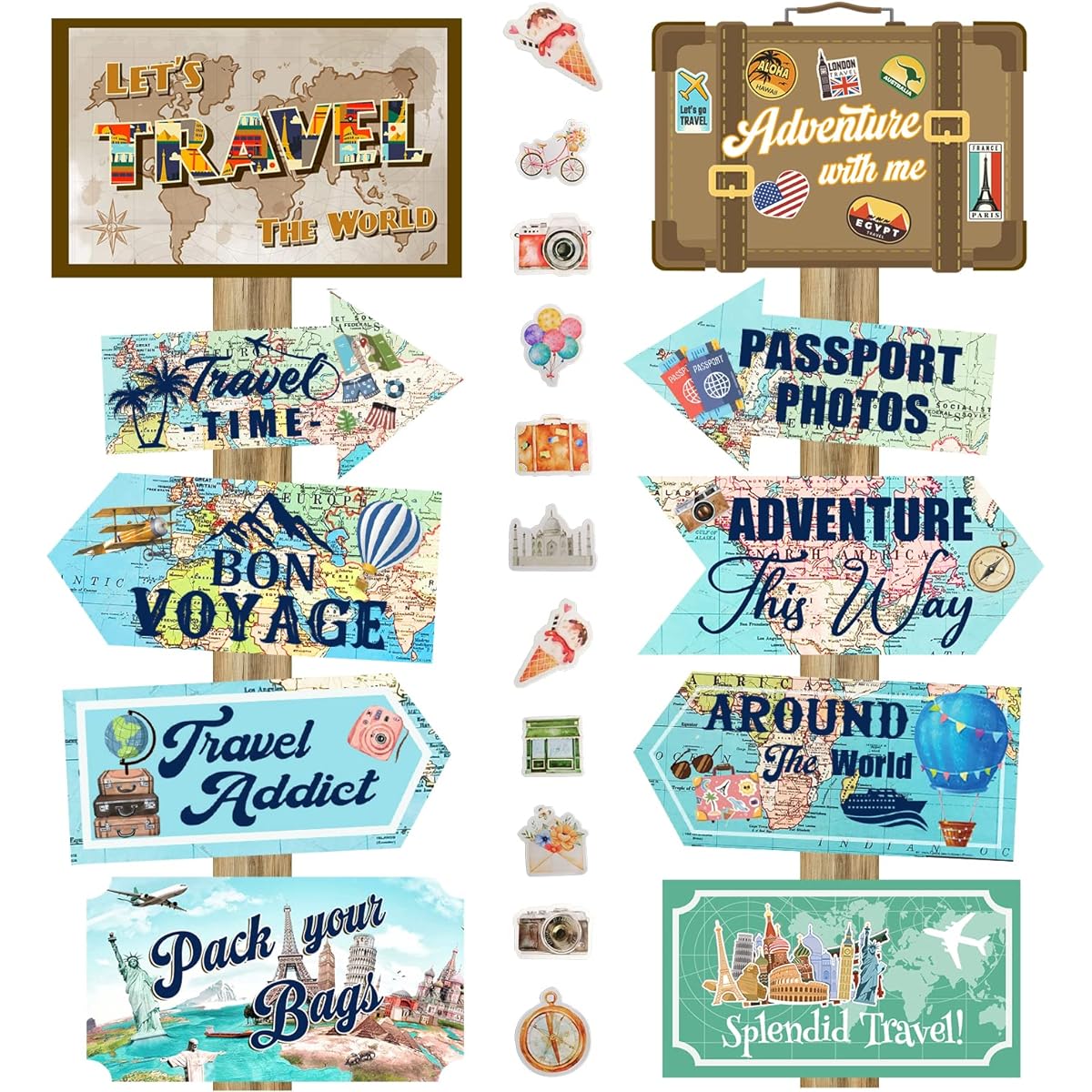 Travel Theme Party Decorations Set, Adventure Signs Cruise Door Decorations Bon Voyage Party Decorations Travel Stickers Wall Decor Birthday Baby Shower Travel Party Decorations 21 Pieces