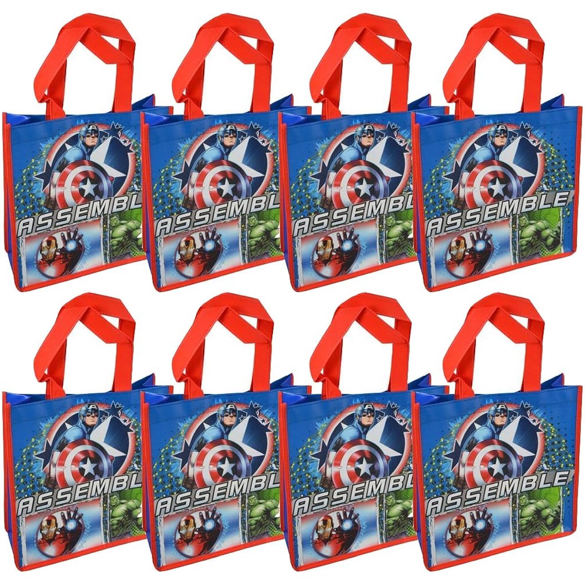Marvel Avengers Buildable Reusable 10" Tote Bags Glossy Print 8 Pack