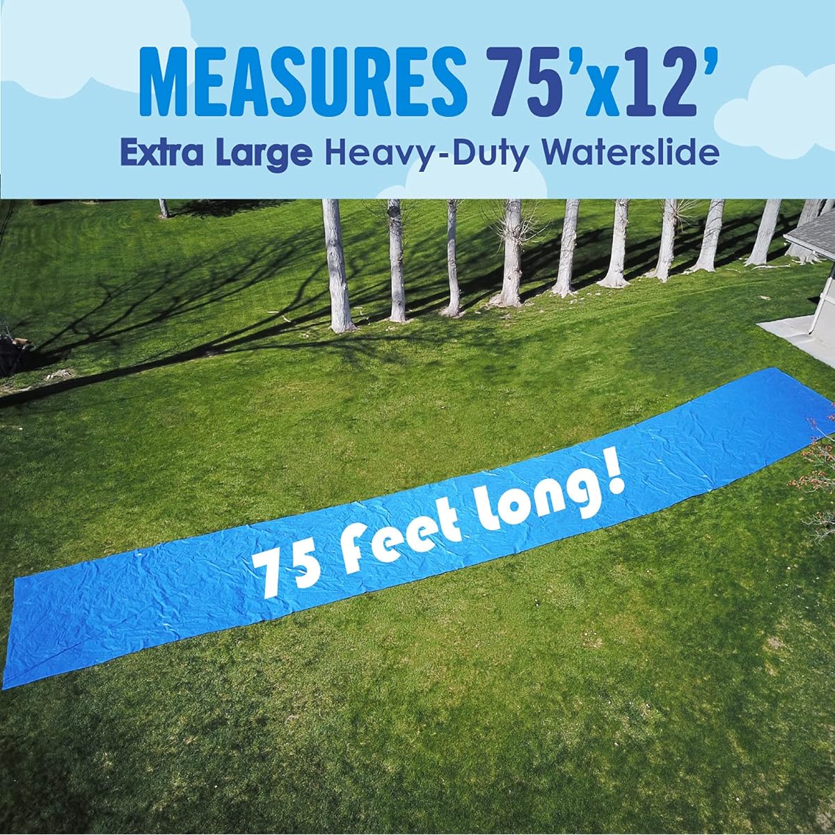 BACKYARD BLAST - 75' x 12' Heavy Duty Water Slide - Includes 2 Riders, Sprinkler and Carry Bag - Extra Thick to Prevent Rips and Tears - Easy to Assemble