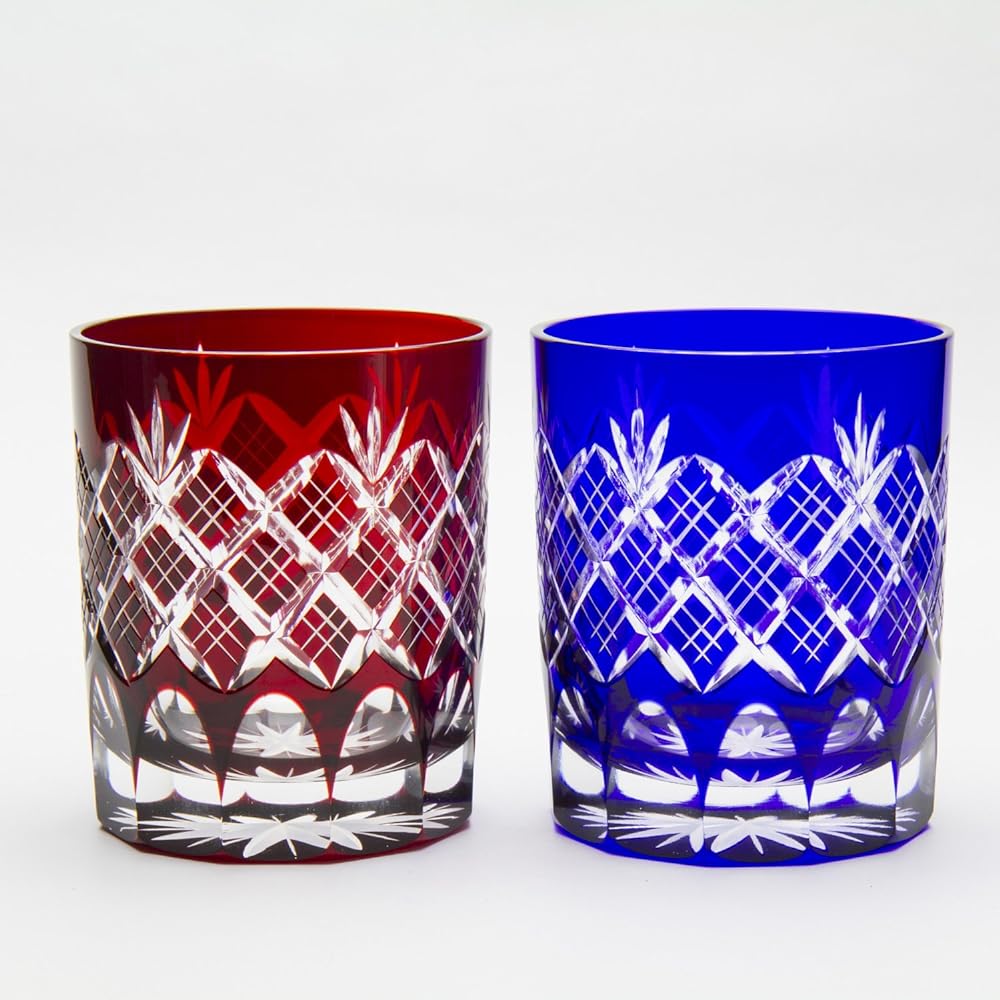 Tajima Glass Tajima Glass Edo Kiriko Layered Arrow Pattern/Chrysanthemum Bottom Old Glass Pair TG04-24-2