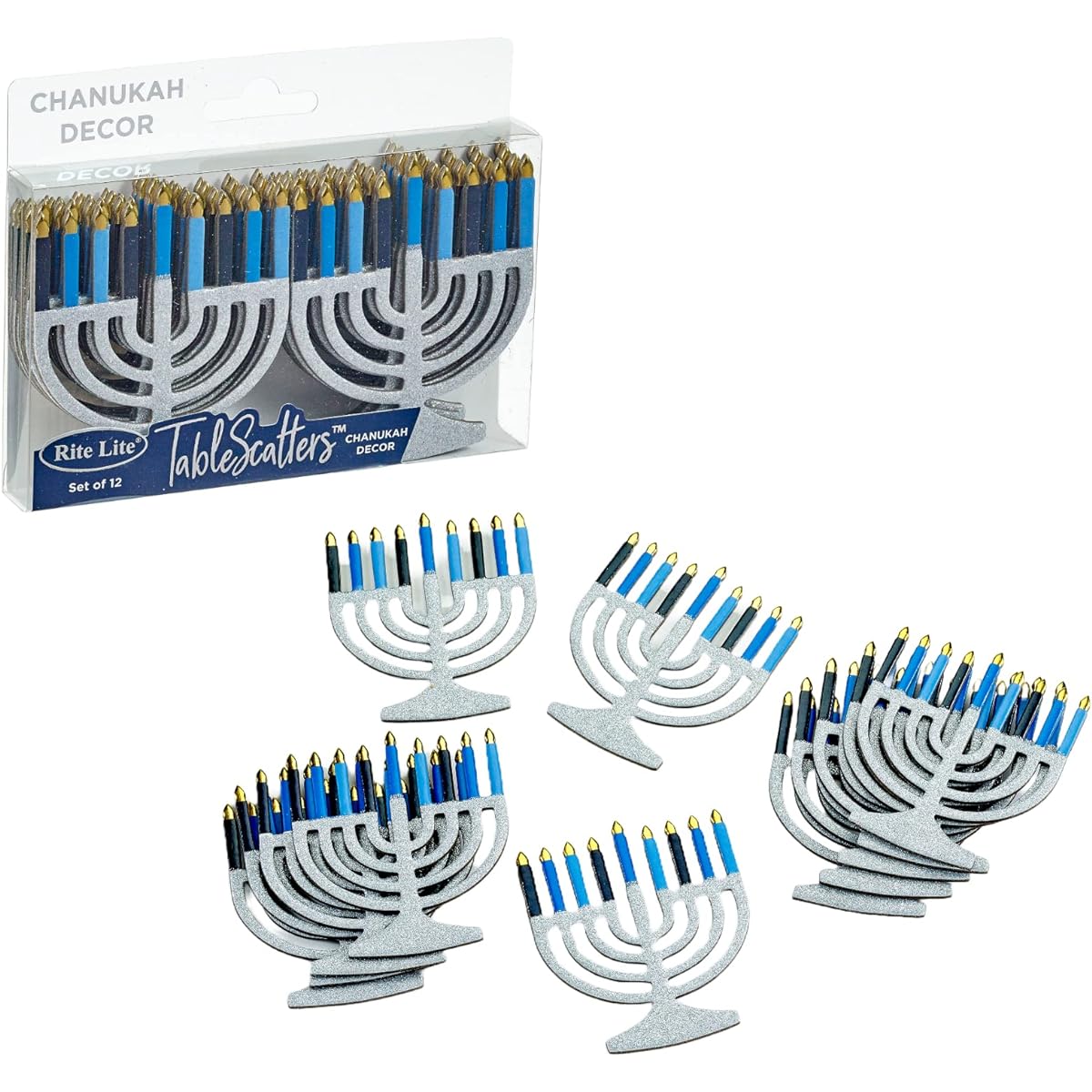 Rite Lite Hanukkah Table Scatters 12 Piece Set - Table Scatters Foil & Glitter Menorah Hanukkah Decorations Confetti Style Centerpiece Filler Jewish Home Hanukkah Decor Gifts