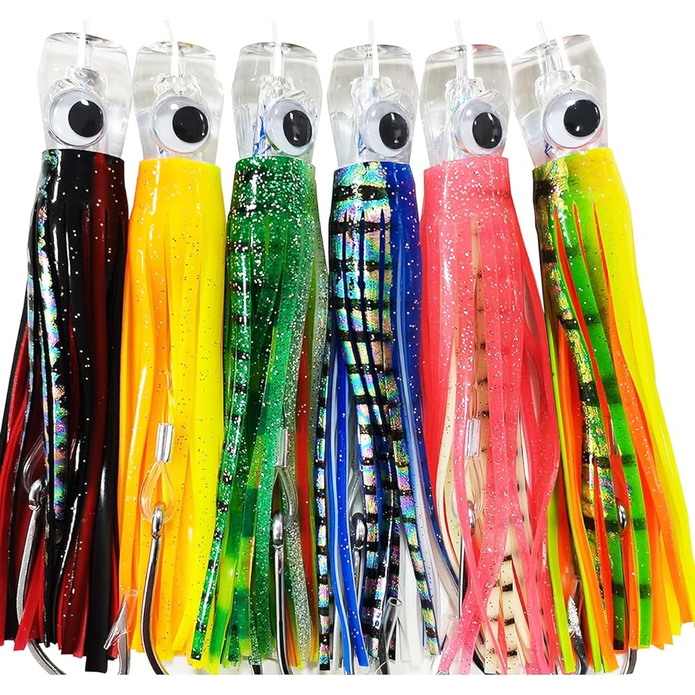 kmucutie Set of 6 6.5" Trolling Lures Marlin Tuna Dolphin Shark Big Game Deep Sea Fishing Lures with Mesh Bag (6.5")