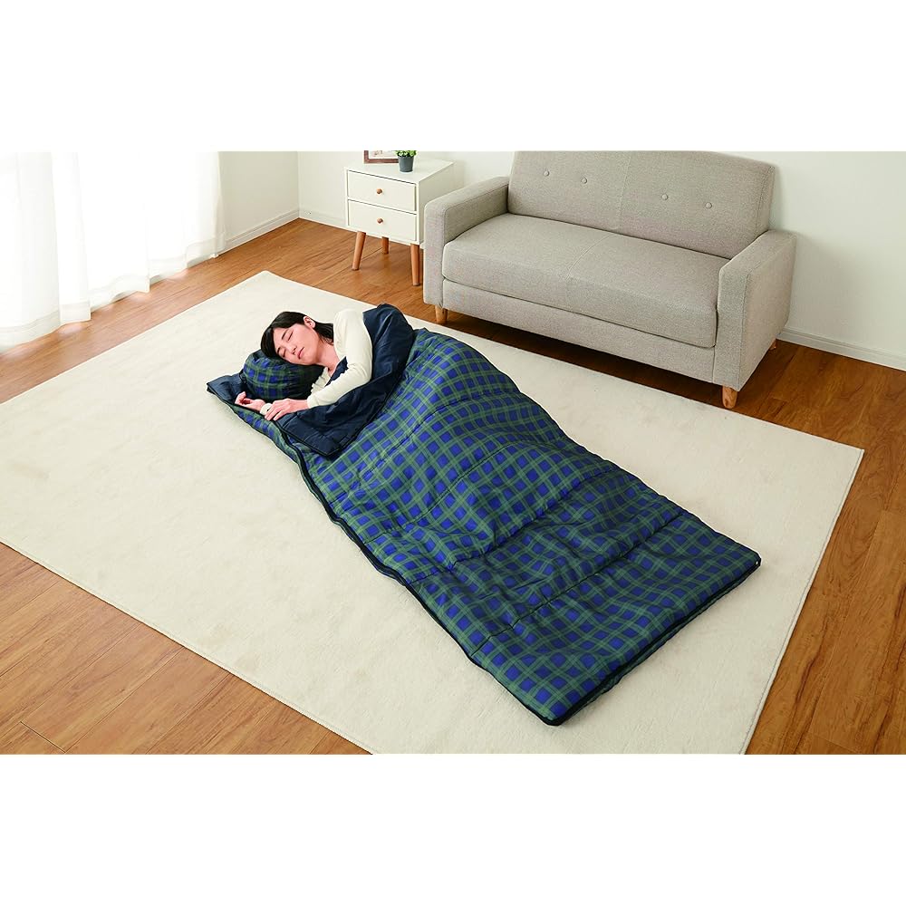 Shimizu Sangyo Washable Sleeping Bag Compact Storage Check Green 58607 When fully opened: 190 x 170 cm, when folded: Φ22 x 32 cm