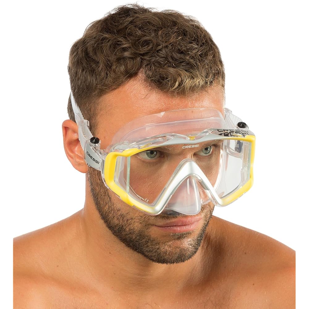 CRESSI Scuba Diving Snorkeling Mask [LIBERTY TRISIDE] Front + Both Sides 3-sided Lens Panoramic View Tempered Glass Lens [Genuine Product]