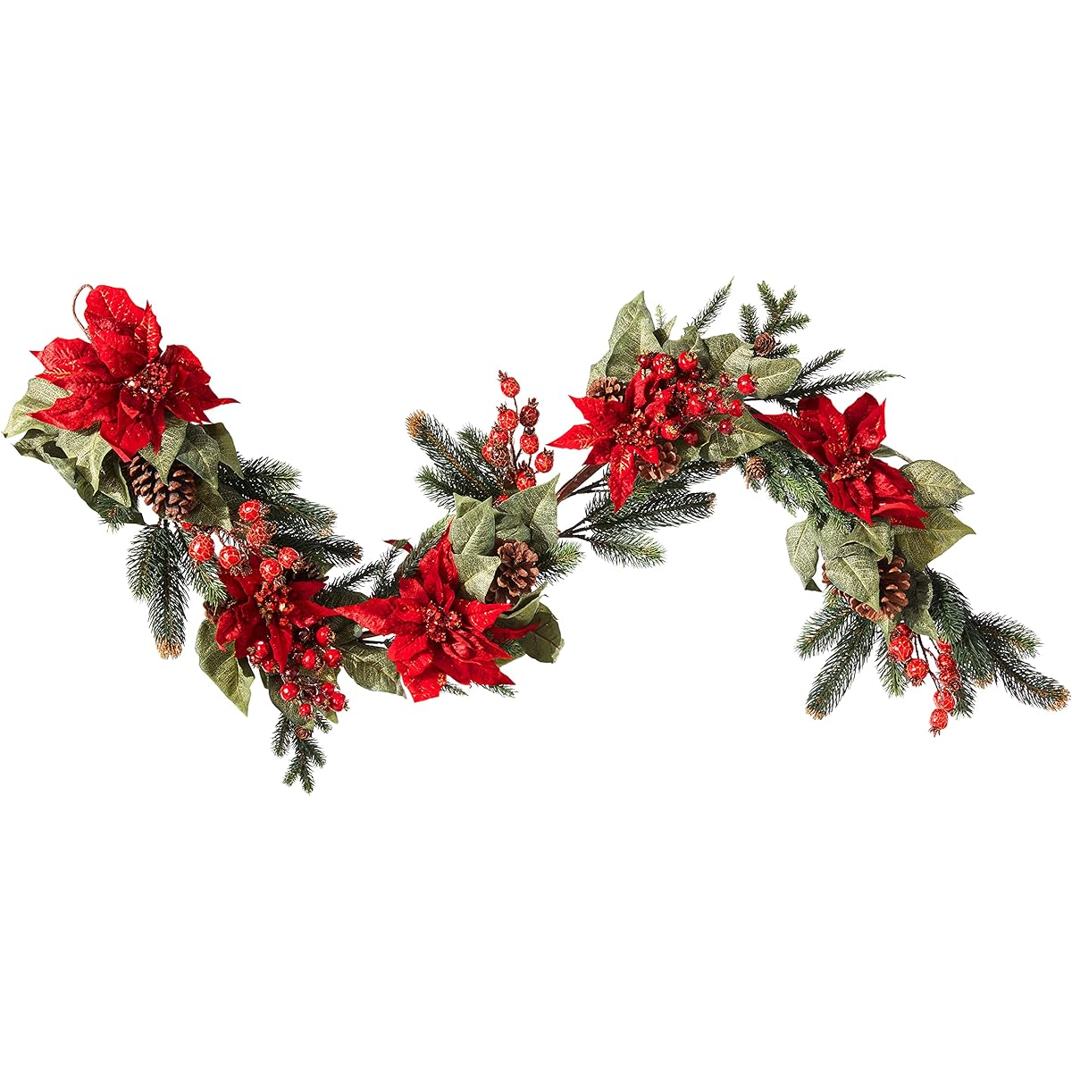 Nearly Natural 4916 Poinsettia and Berry Garland 60" Red