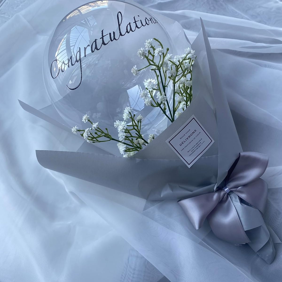 For graduation ceremonies, thank-you parties, passing exams, graduations, school entrance, and wedding celebrations - Aqua balloon bouquet in dull colors (ash beige)