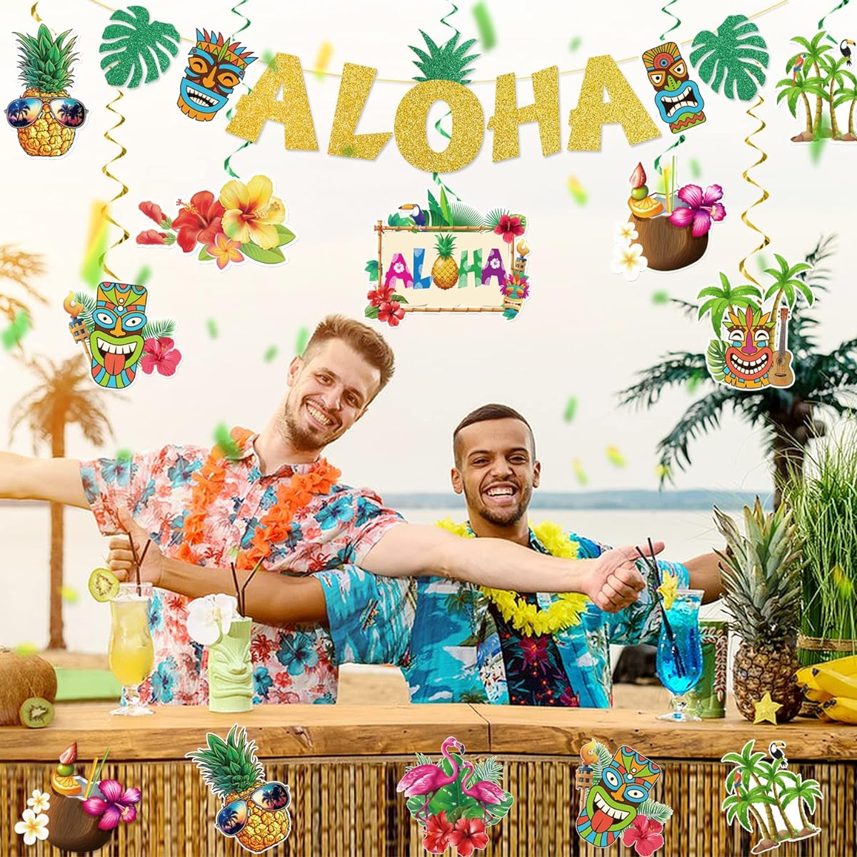 Luau Party Decorations Hawaiian Theme Party Decorations Aloha Banner and Aloha Luau Hanging Swirl Party Decorations Tropical Theme Tiki Party Decorations Beach Theme Party Decorations