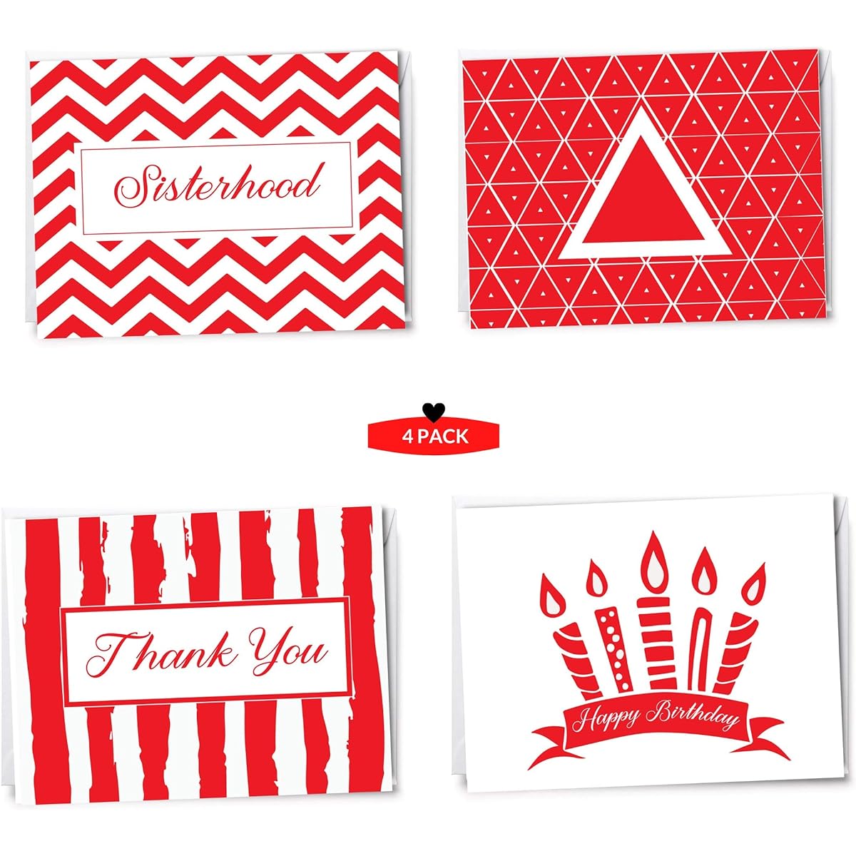 Red and White Notecards | Sorority Inspired | Thank you, Birthday and Sisterhood Greeting Cards
