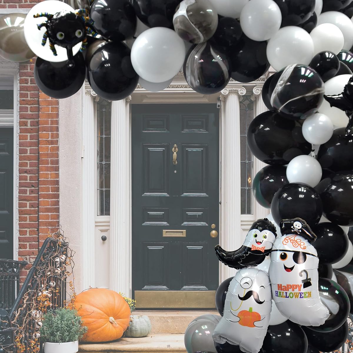 Halloween Decoration Balloon Arch Garland Kit Black White Black Agate Latex Balloons Spider Balloons Bat Ghost Aluminum Balloons Halloween Kids Birthday Party Decoration Supplies