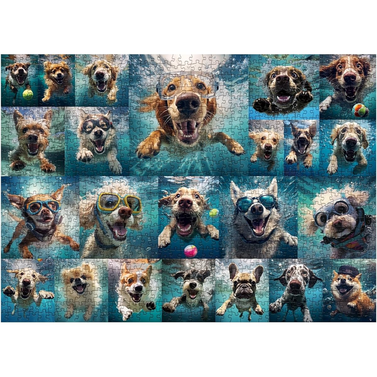Dog Jigsaw Puzzle for Adults 1000 Piece Funny Puppy Animal Jigsaw Puzzle Fun Cool Silly Puzzle Underwater Dog