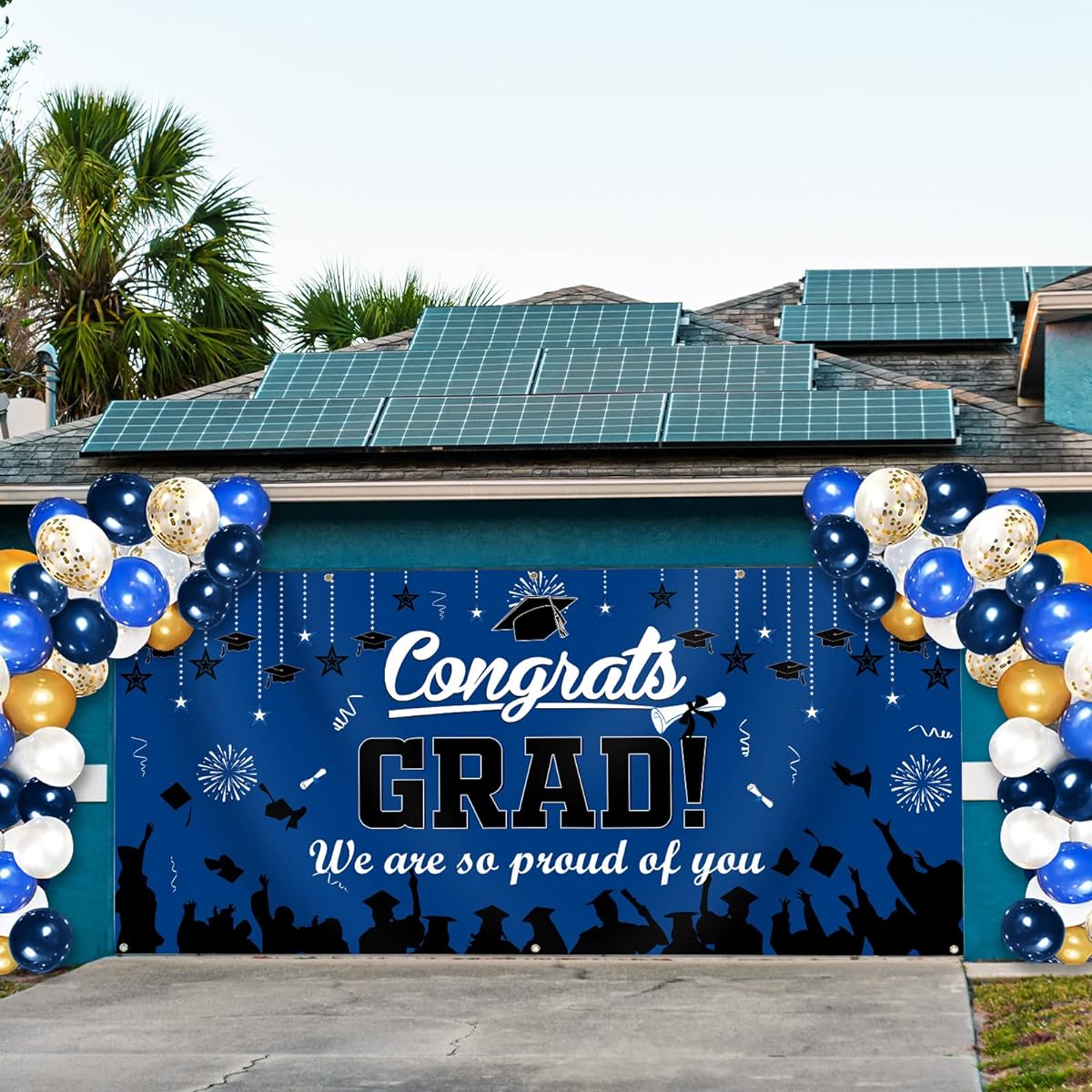 Large Graduation Celebration Banner 2023 Graduation Banner Decorations 6 x 13ft Graduation Backdrop Graduation Garage Door Cover Indoor Outdoor Background Graduation Party Decorations Supplies (Blue Black)