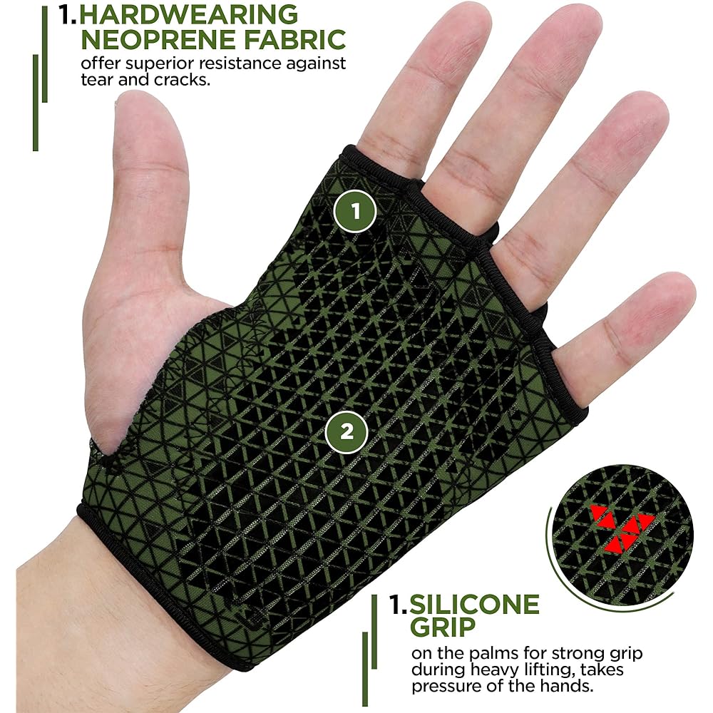 RDX Weightlifting Gloves Non-Slip Neoprene Gym Powerlifting Fitness Strength Training Bodybuilding Workout (Army Green, L/XL)