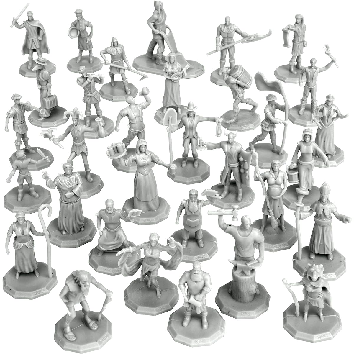 Townsfolk Mini Fantasy Figures Non-Player Characters NPCs - 32 Unique Miniatures - Nobles, Merchants, Peasants, Entertainers and More - Compatible with DND Dungeons Dragons, Pathfinder, RPG Tabletop Games