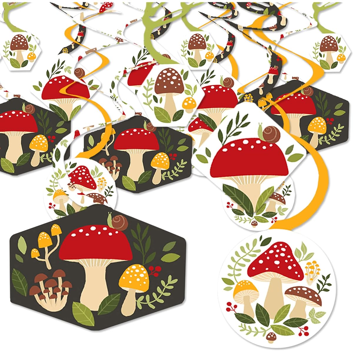Big Dot of Happiness Wild Mushroom - Red Mushroom Party Hanging Decorations - Party Decorations Swirls - Set of 40