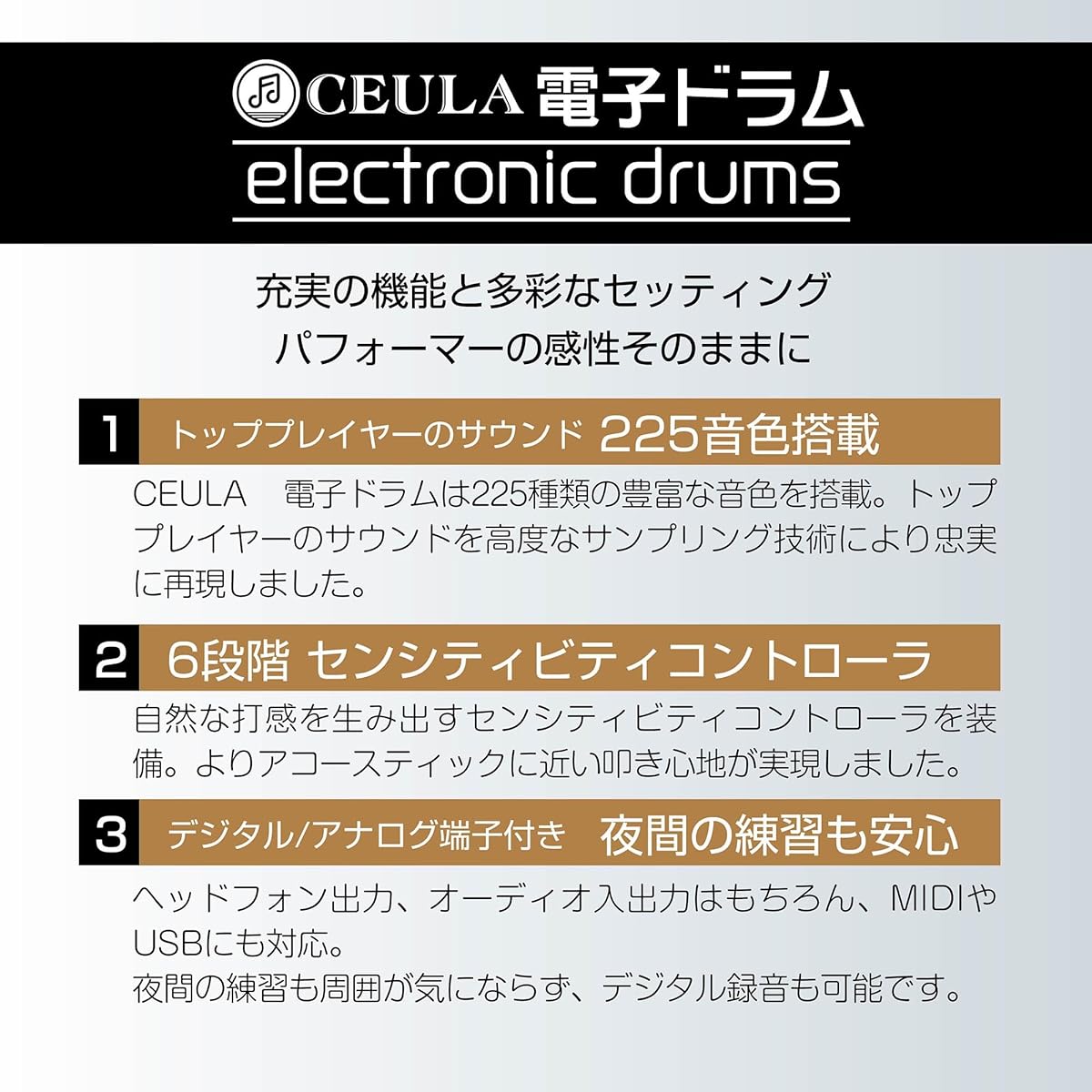 CEULA Electronic Drum Set, Mesh, Foldable, 5 Drums, 3 Simpals, USB MIDI Function, Height Adjustable Chair, Dedicated Mat, Japanese Instruction Manual [PSE Certified] (5 Drums, 3 Simpals)
