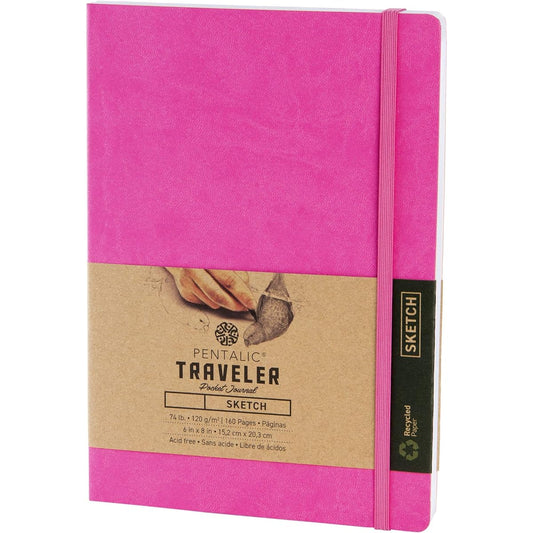 (15cm x 20cm, Bright Pink, Sketch/Blank) - Pentalic Traveller Pocket Journal Sketch, 20cm x 15cm, Bright Pink
