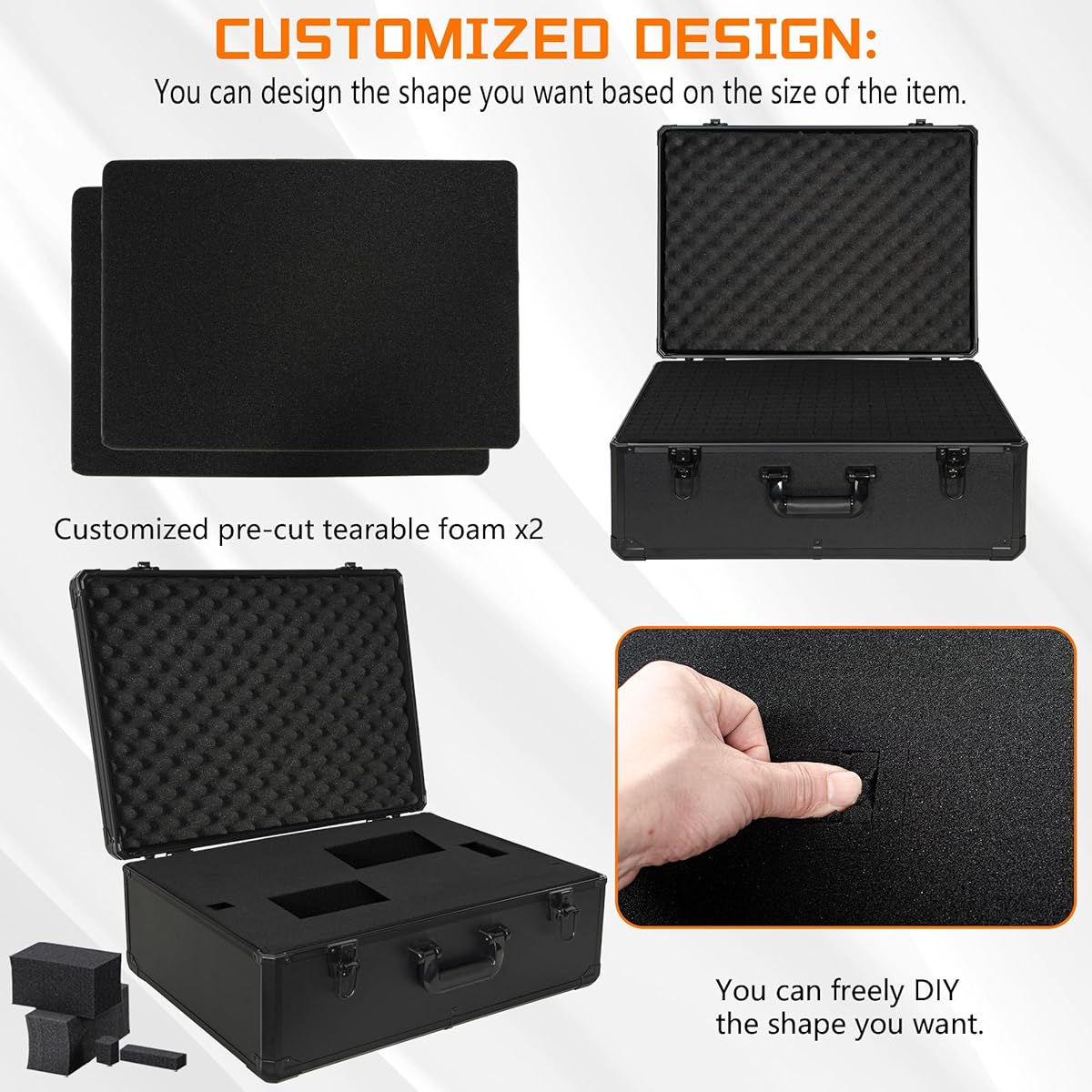 ITHWIU 23" Aluminum Carrying Case - Perfect for Transporting Microphone & Camera Gear - DJ Mixer Case with Customizable Pre-Diced Foam - 23 x 16.5 x 8.6" Black