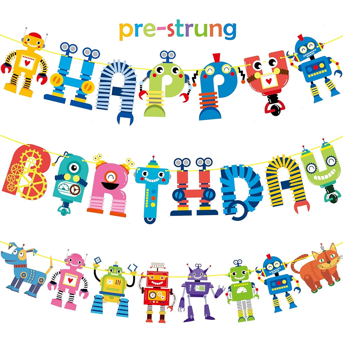 Robot Happy Birthday Banner Robot Birthday Party Decorations Cartoon Robot Hanging Decorations Birthday Boy Party Favors Robot Theme Party Supplies