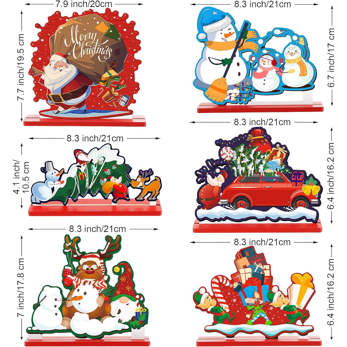 MCEAST Christmas Table Decorations for Dinner Party Coffee Table Wooden Christmas Centerpieces for Tables Santa Snowman Reindeer Happy Holidays Home Desk Decor 6 Pack
