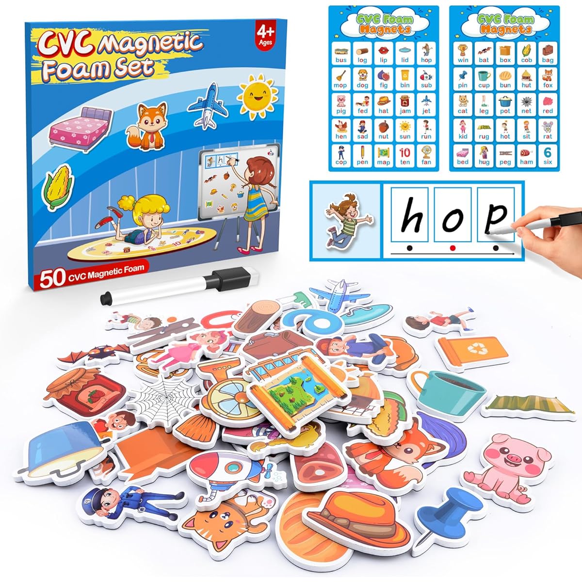 Nigifter CVC Word Game with 50 Magnetic Foam Objects Speech Therapy Toys for Toddlers and Kindergarten Learning Games Learn to Read Speech Therapy Materials