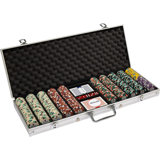 500 Ct Showdown Poker Chip Set in Aluminum Carry Case, 13.5-gram Heavyweight Clay Composite by Claysmith Gaming