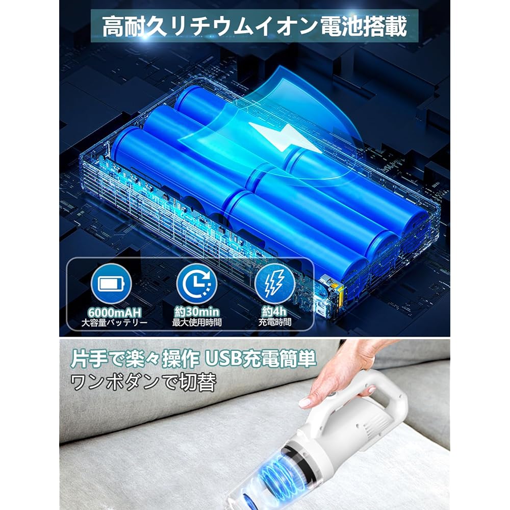 Centuree Vacuum Cleaner, Cordless 2024 Model, 12,000 Pa, Strong Suction, 2-Way Cordless Vacuum Cleaner, Stick Cleaner, Handy Cleaner, Ultra Lightweight, Low Noise Design, Extendable, Electric Vacuum