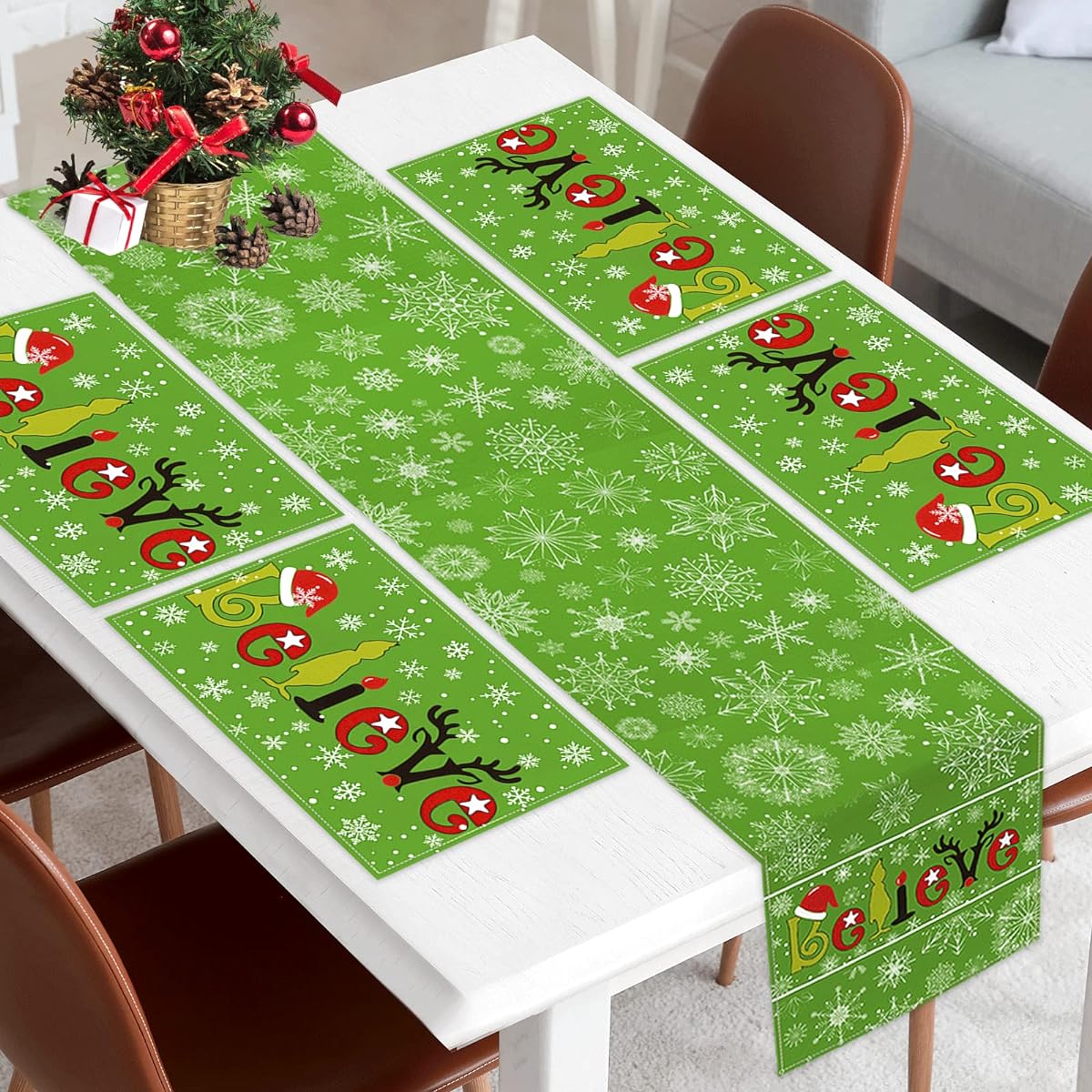 Christmas Table Runner Snowflake Believe Hat Table Runner Placemat Winter Christmas Table Runner Merry Christmas Party Dining Table Runner Decoration