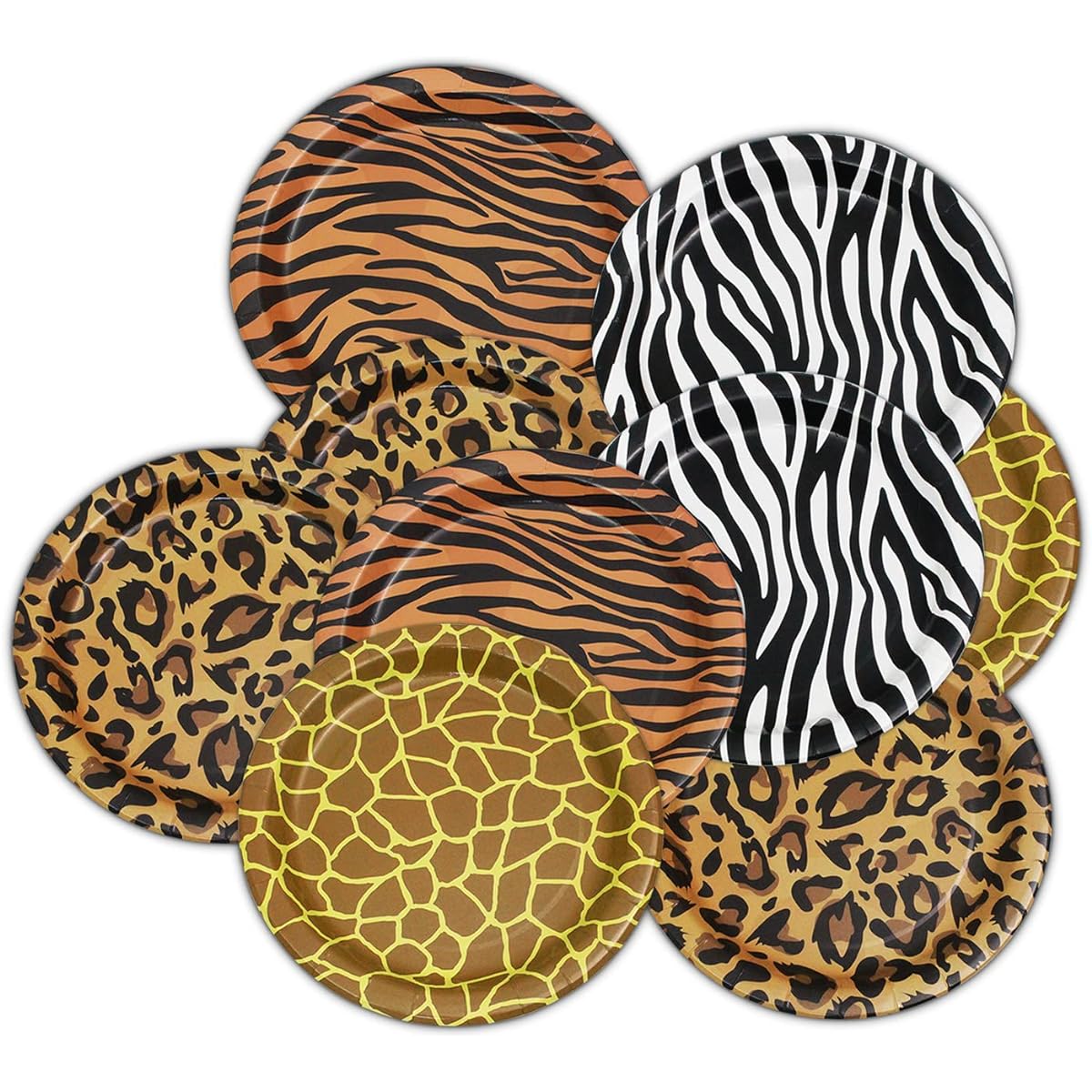 Jungle Safari Animal Paper Plates - Leopard Giraffe Zebra Festive Party Supplies Kids Girls Boys Birthday Party Decorations Disposable Round Paper Party Plates 9 Inch 32 Pieces