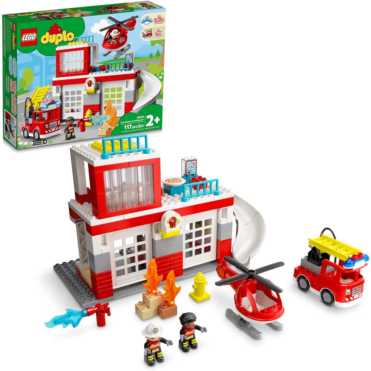 LEGO DUPLO Town Fire Station & Helicopter 10970 Building Toy Set for Preschoolers, Toddlers, Boys and Girls, Ages 2+ (117 Pieces)