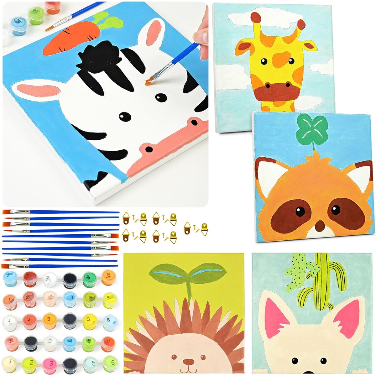 Vileafy 5 Paint by Numbers for Kids 8-12 Years Old Beginner Pre-drawn Canvas Painting Kit Art Coloring Book Party Favors 8 x 8 inches for Class and Family Activities
