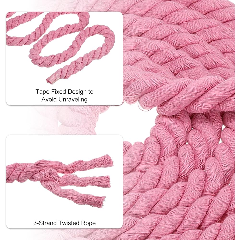 PATIKIL 34 Feet Tug of War Rope for Adults and Teens, 3 Braided Natural Cotton Rope with Flag for Yard Games and Team Building Activities, Pink