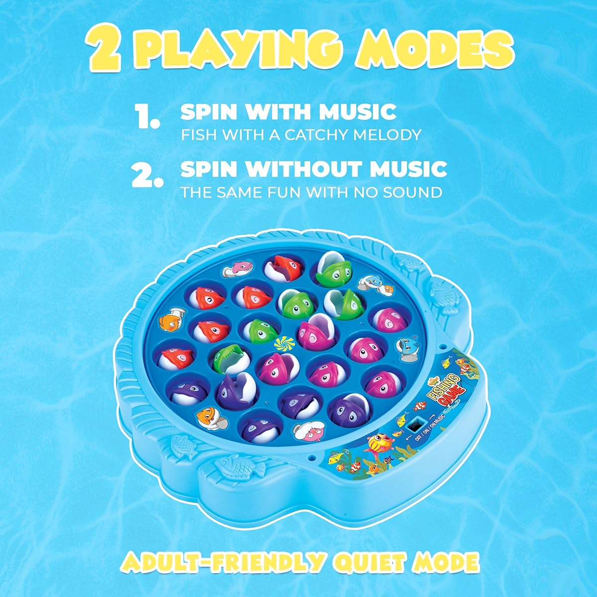 Fishing Game Playset with 21 Fish, 4 Poles, Spinning Board and On-Off Music for Family Kids Backyard Colorful Toy Game for Kids Toddlers Ages 3 4 5 6 7+ - Blue