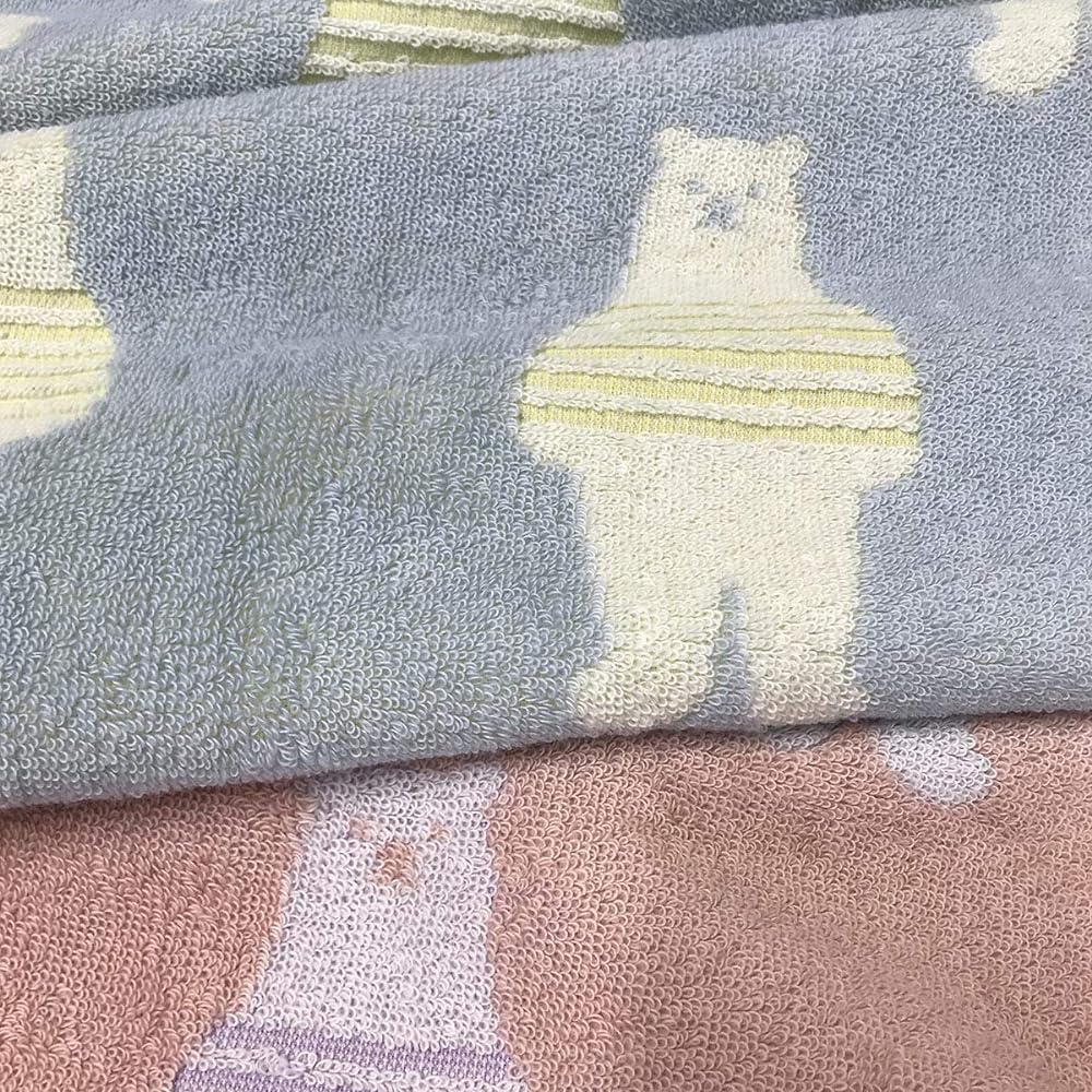 Imabari Towel Bath Towel Cotton Set of 3 Border Bear Pattern 60x120cm (3 Color Set)