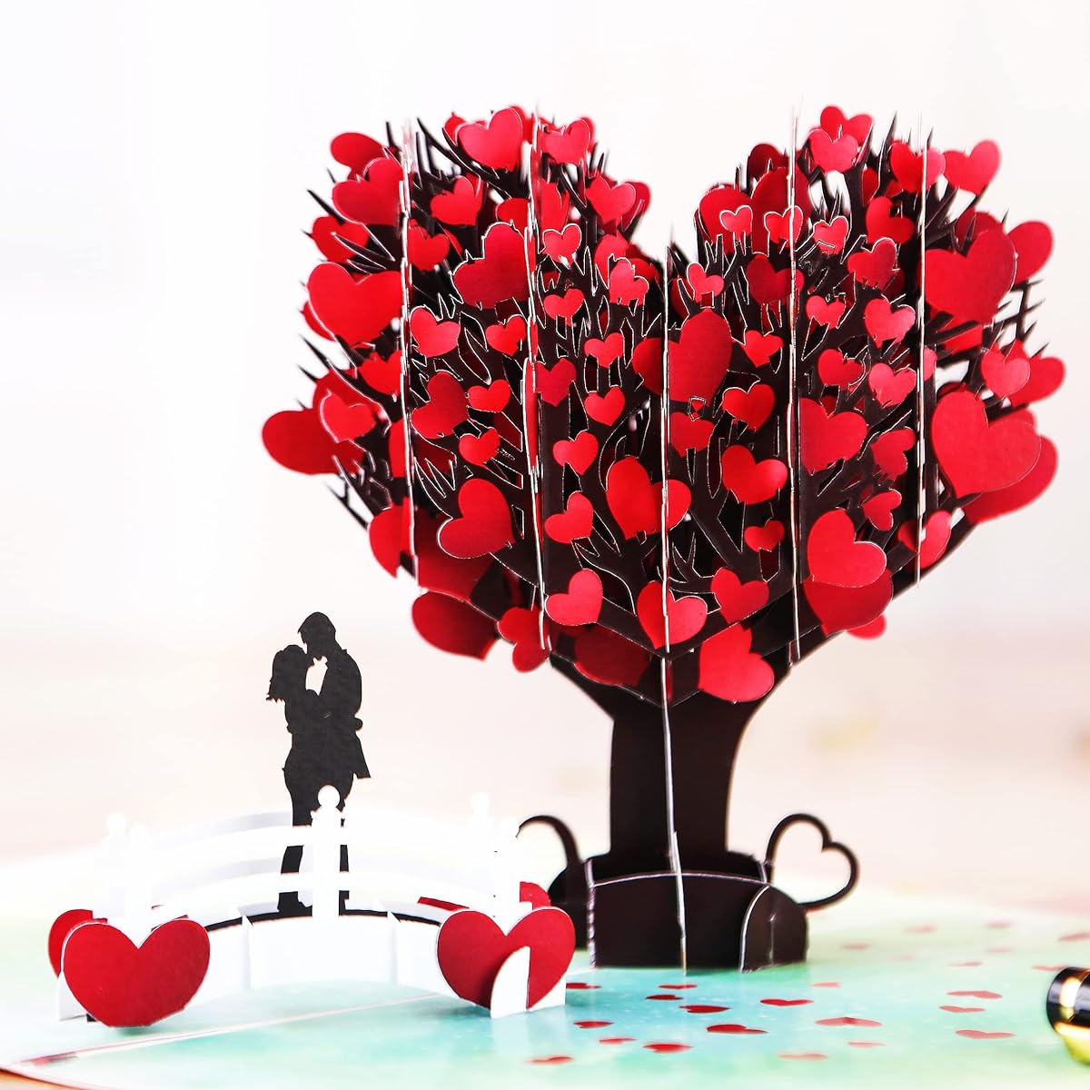 Liif Love Tree Couple Valentine's Day 3D Greeting Pop Up Cards for Happy Anniversary Wedding Mother's Day Engagement Birthday | For Wife Husband Parents Couple Girlfriend | Message Note and Envelope Included | Large Size 8 x 6 Inch