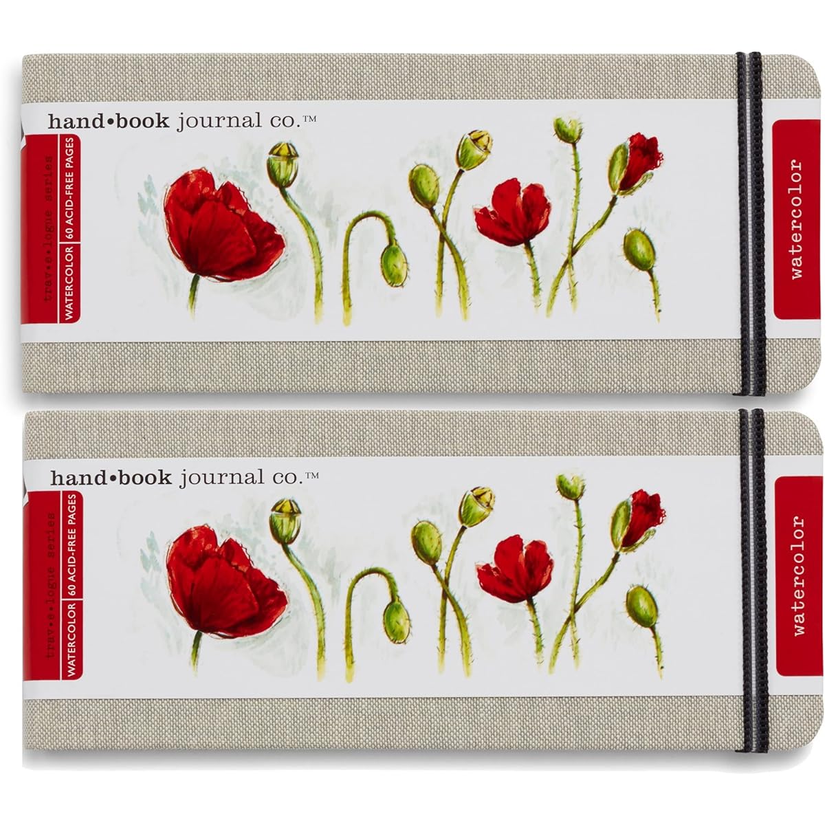 Handbook Journal Co. Artist Watercolor Sketchbooks 3.5 x 8.25 Inch (2 Pack) 95lb/200GSM Pocket Panorama Hardcover with Pocket