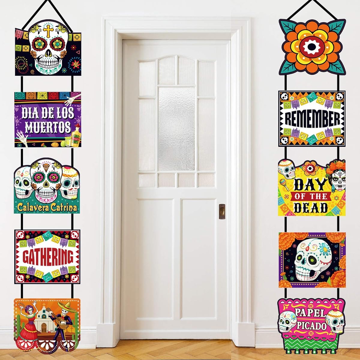 Day of the Dead Decorations Dia de los Muertos Banner Laminated Day of the Dead Sign Indoor Outdoor Mexican Decor Party Welcome Porch Sign Paper Cutouts